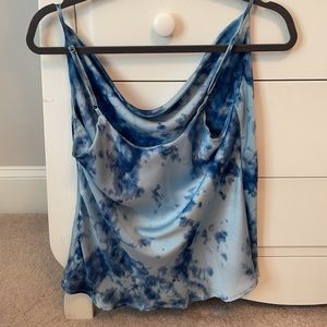 Blue Tie Dye Cowl Neck Tank Top